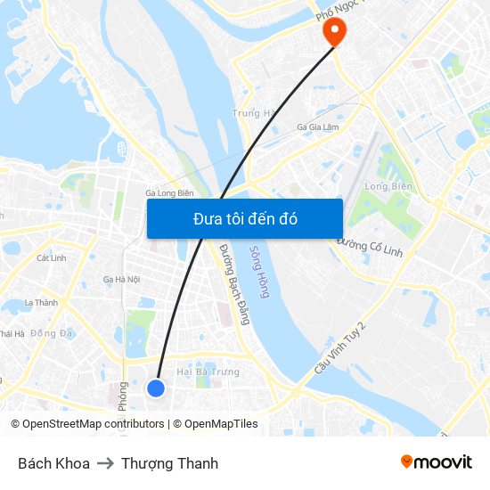 Bách Khoa to Thượng Thanh map