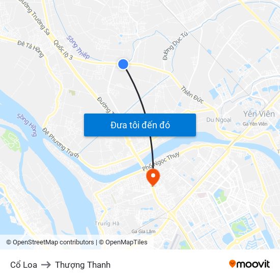 Cổ Loa to Thượng Thanh map