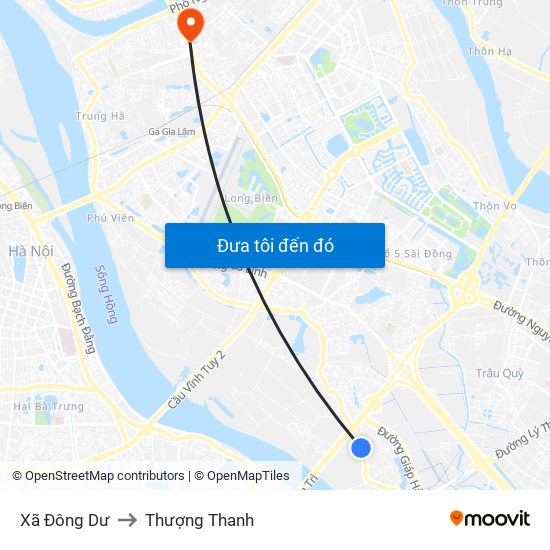 Xã Đông Dư to Thượng Thanh map