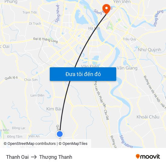 Thanh Oai to Thượng Thanh map