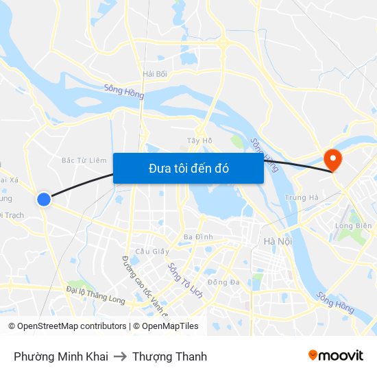 Phường Minh Khai to Thượng Thanh map