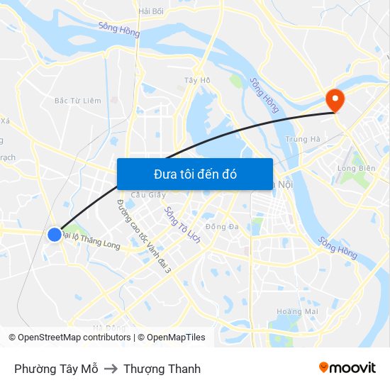 Phường Tây Mỗ to Thượng Thanh map