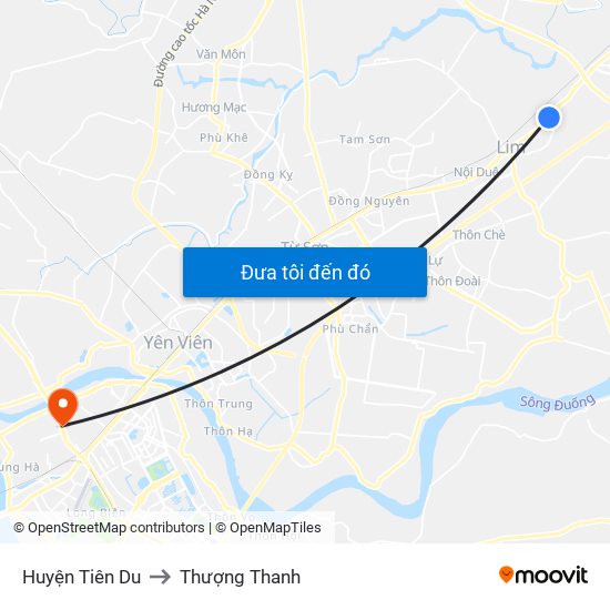 Huyện Tiên Du to Thượng Thanh map