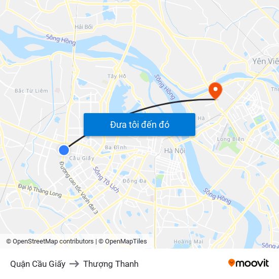 Quận Cầu Giấy to Thượng Thanh map