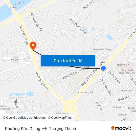 Phường Đức Giang to Thượng Thanh map