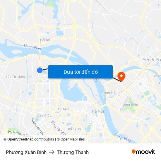 Phường Xuân Đỉnh to Thượng Thanh map