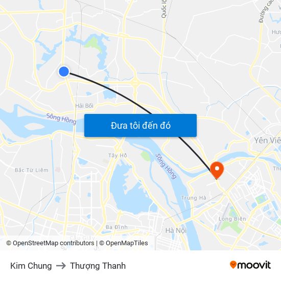 Kim Chung to Thượng Thanh map