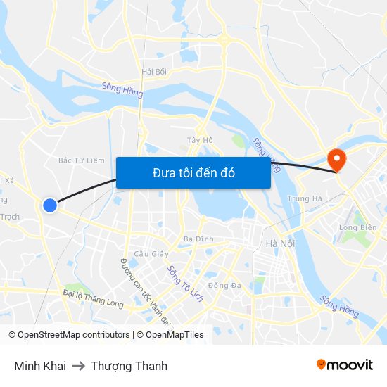 Minh Khai to Thượng Thanh map