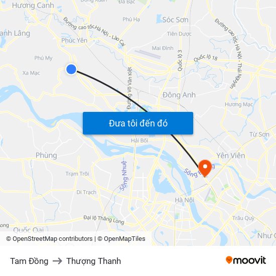 Tam Đồng to Thượng Thanh map