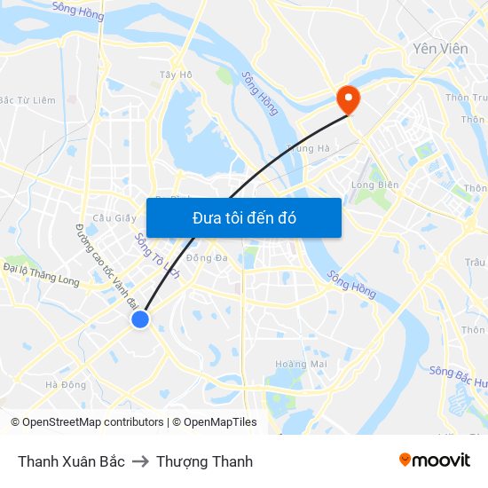 Thanh Xuân Bắc to Thượng Thanh map