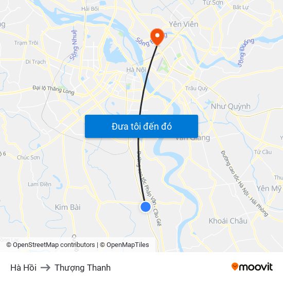 Hà Hồi to Thượng Thanh map