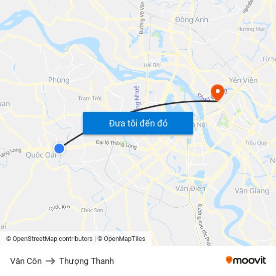 Vân Côn to Thượng Thanh map