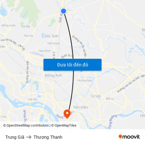 Trung Giã to Thượng Thanh map