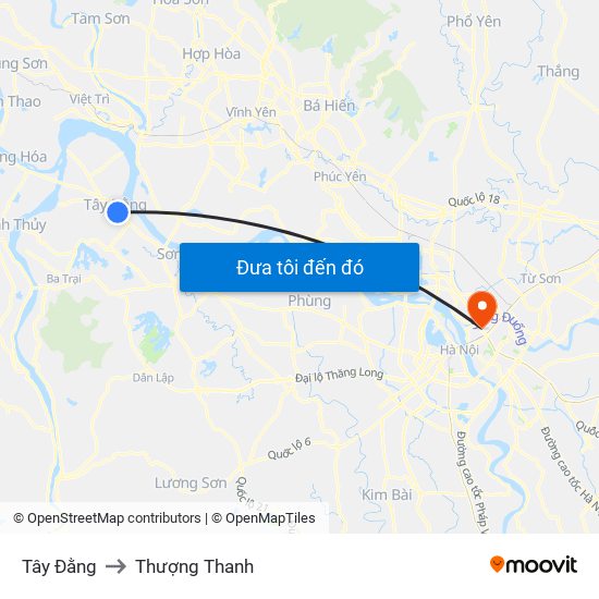 Tây Đằng to Thượng Thanh map