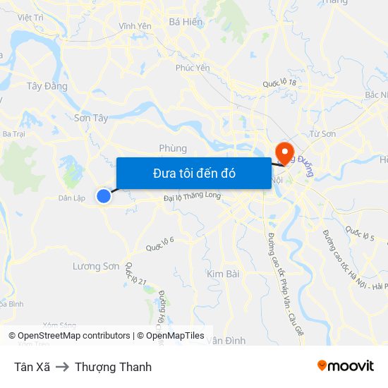 Tân Xã to Thượng Thanh map