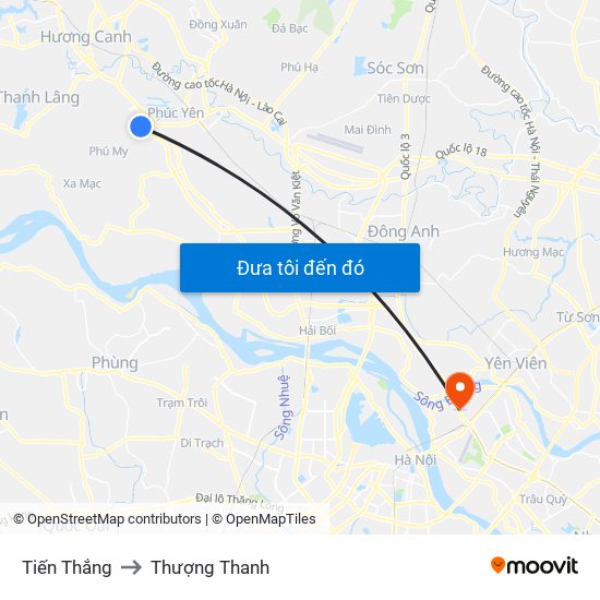 Tiến Thắng to Thượng Thanh map