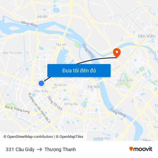 331 Cầu Giấy to Thượng Thanh map