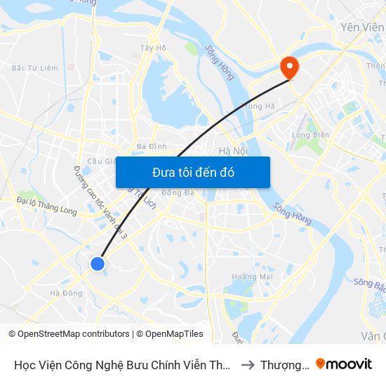 Học Viện Công Nghệ Bưu Chính Viễn Thông - Trần Phú (Hà Đông) to Thượng Thanh map