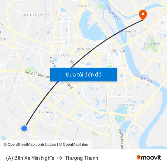 (A) Bến Xe Yên Nghĩa to Thượng Thanh map