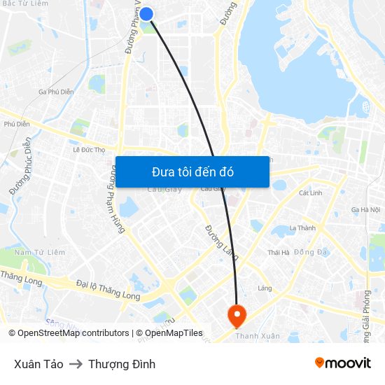 Xuân Tảo to Thượng Đình map