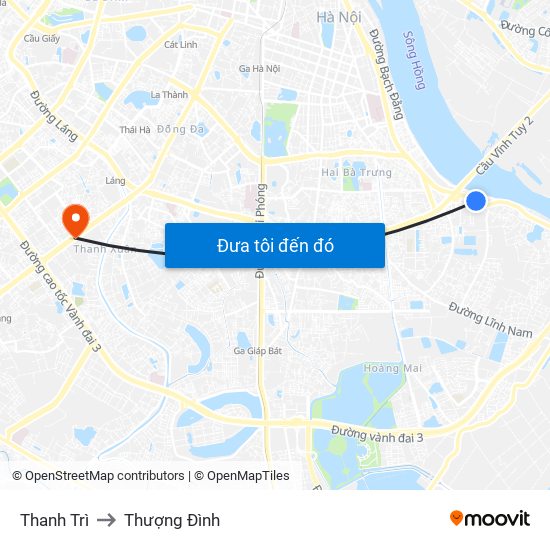 Thanh Trì to Thượng Đình map