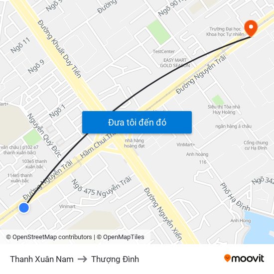 Thanh Xuân Nam to Thượng Đình map