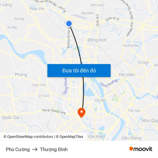 Phú Cường to Thượng Đình map