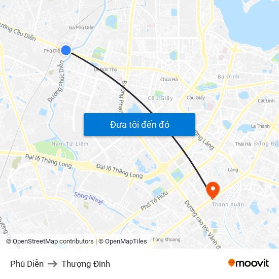 Phú Diễn to Thượng Đình map