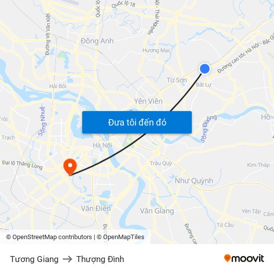 Tương Giang to Thượng Đình map