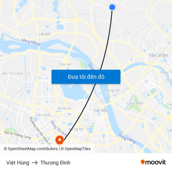 Việt Hùng to Thượng Đình map