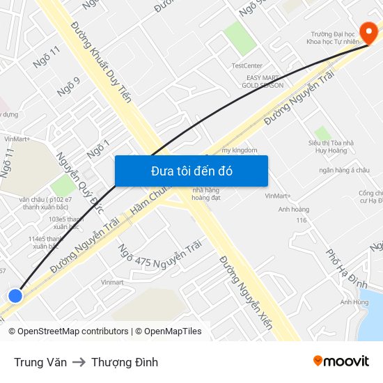 Trung Văn to Thượng Đình map
