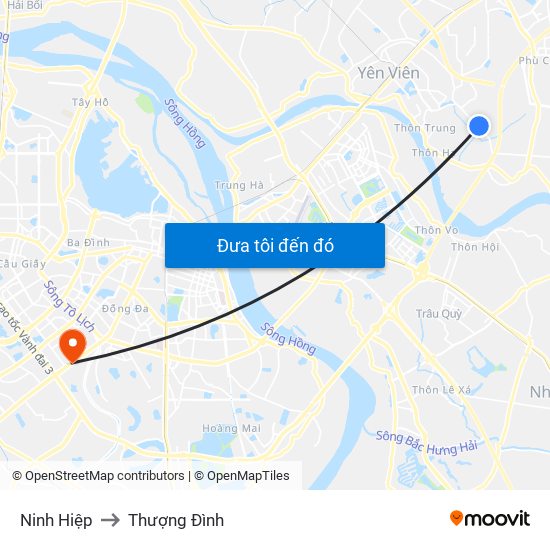 Ninh Hiệp to Thượng Đình map