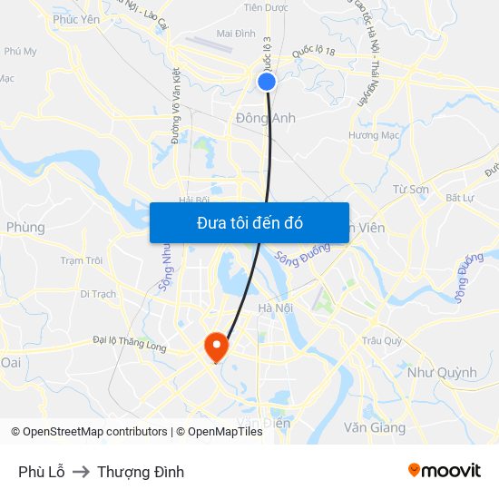 Phù Lỗ to Thượng Đình map