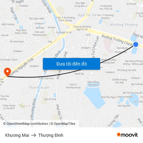 Khương Mai to Thượng Đình map