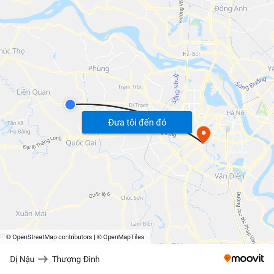 Dị Nậu to Thượng Đình map