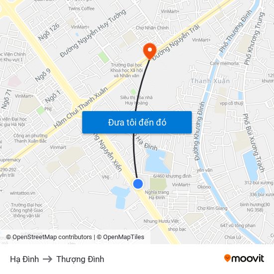 Hạ Đình to Thượng Đình map