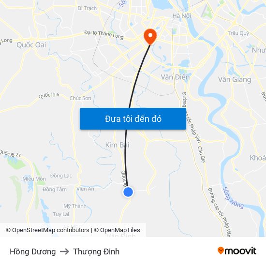 Hồng Dương to Thượng Đình map