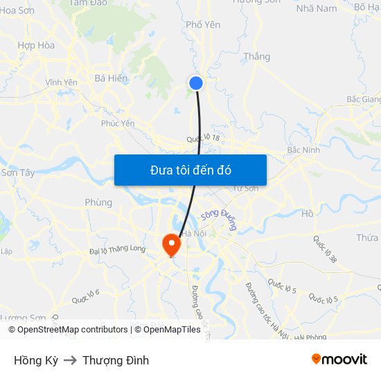 Hồng Kỳ to Thượng Đình map