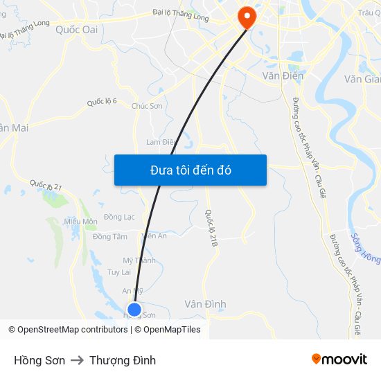 Hồng Sơn to Thượng Đình map