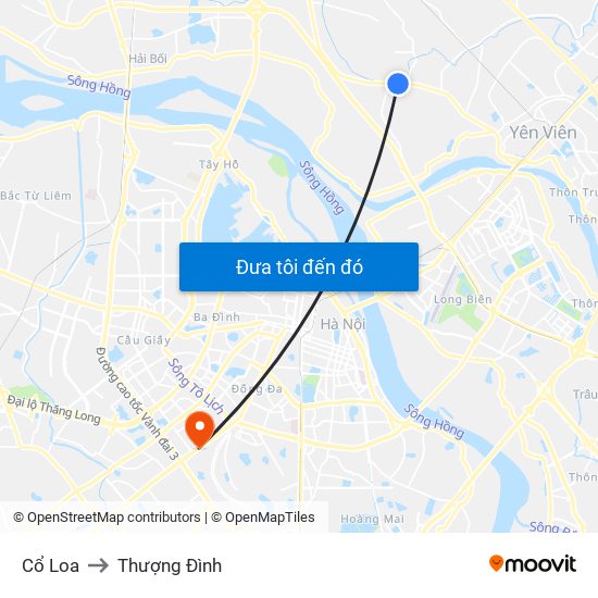 Cổ Loa to Thượng Đình map