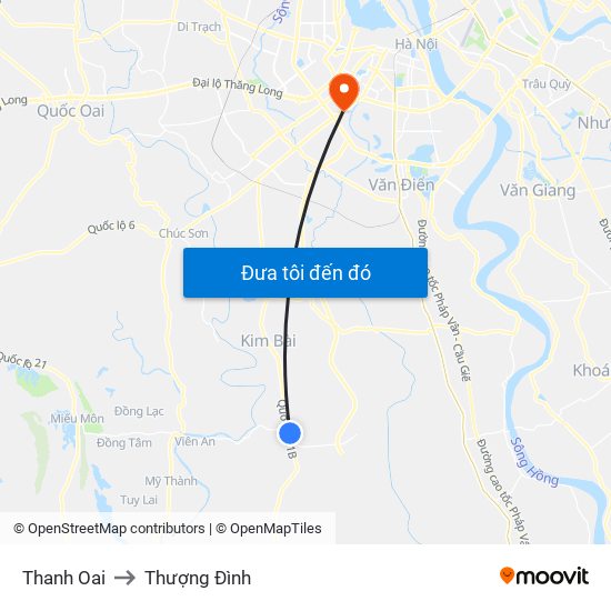 Thanh Oai to Thượng Đình map