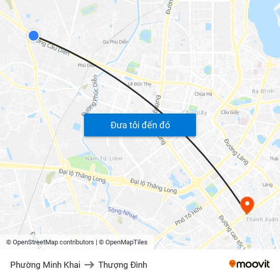 Phường Minh Khai to Thượng Đình map