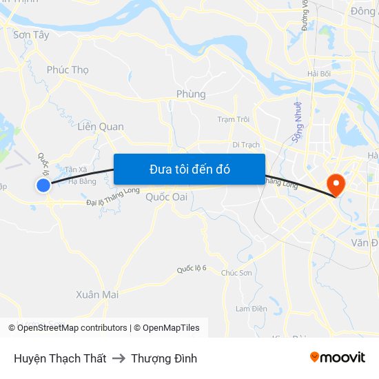 Huyện Thạch Thất to Thượng Đình map