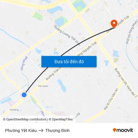 Phường Yết Kiêu to Thượng Đình map