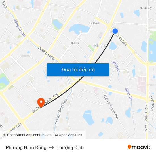 Phường Nam Đồng to Thượng Đình map