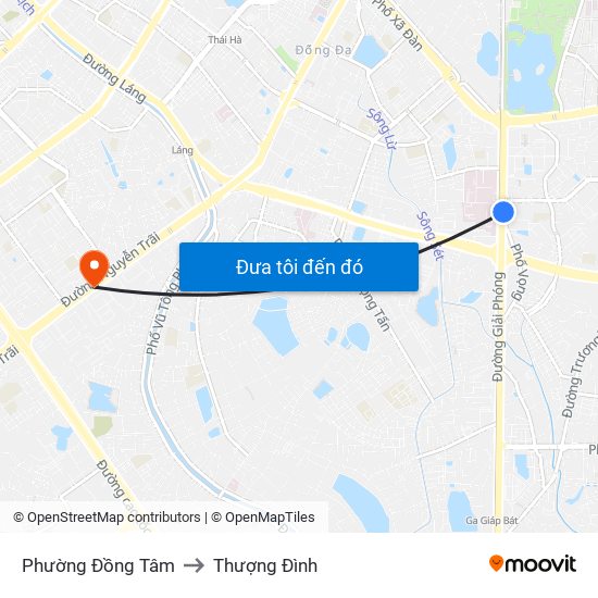Phường Đồng Tâm to Thượng Đình map