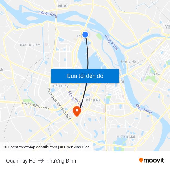 Quận Tây Hồ to Thượng Đình map