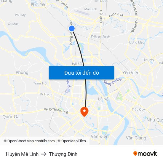 Huyện Mê Linh to Thượng Đình map