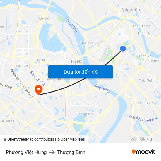 Phường Việt Hưng to Thượng Đình map