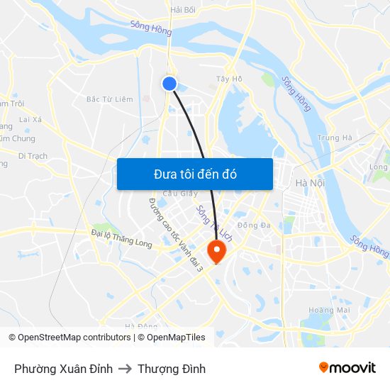 Phường Xuân Đỉnh to Thượng Đình map